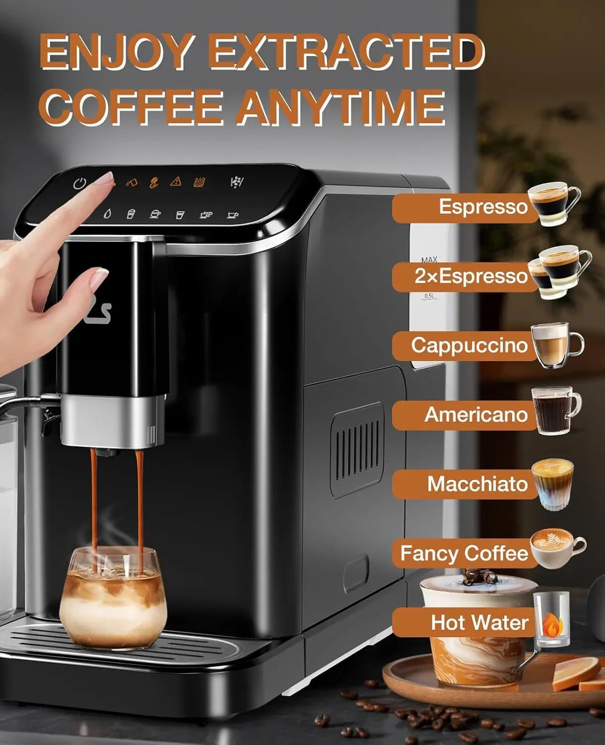 Acekool 20 Bar Fully Automatic Espresso Machine With Frother