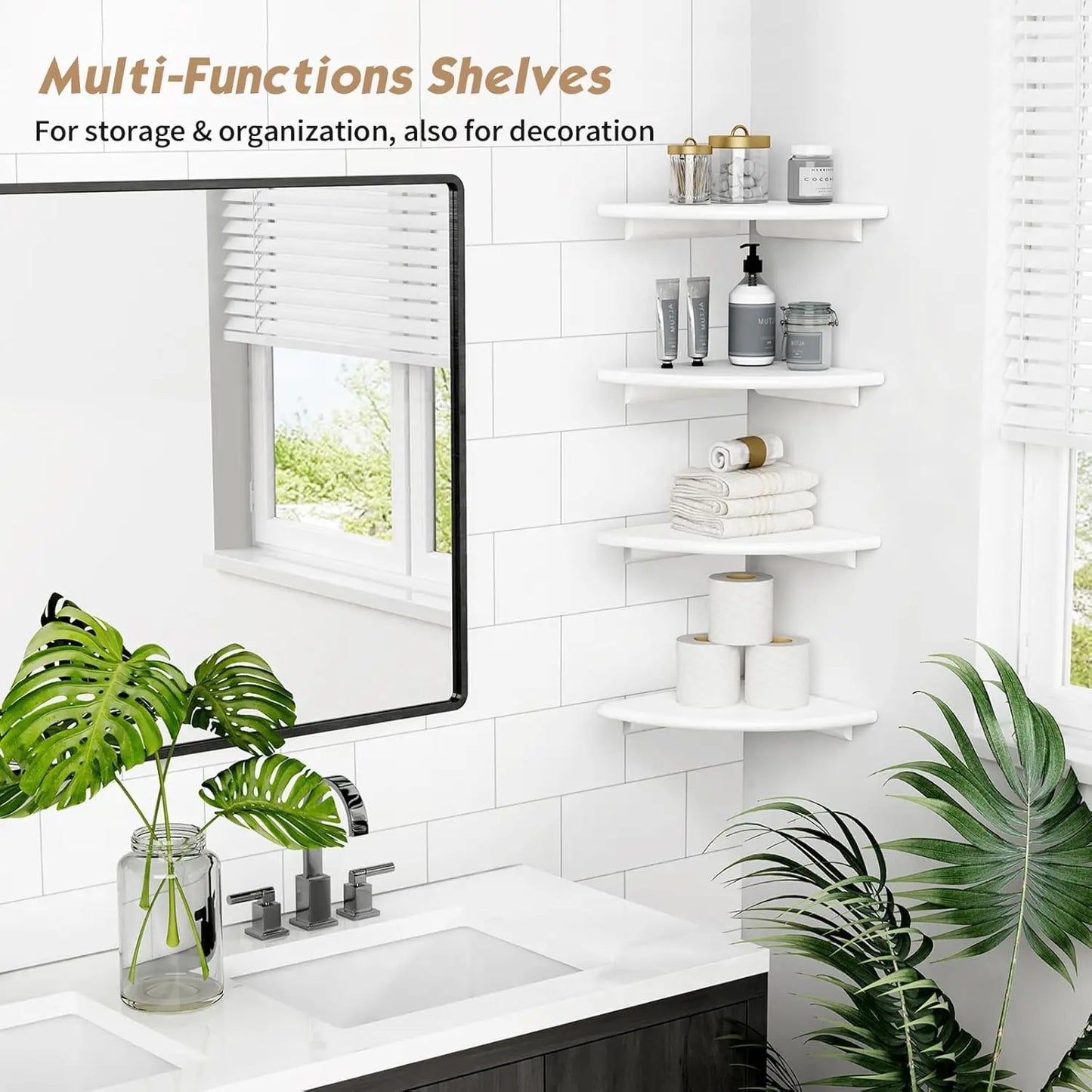 Rounded Floating Corner Shelves Set of Four Wall Mounted