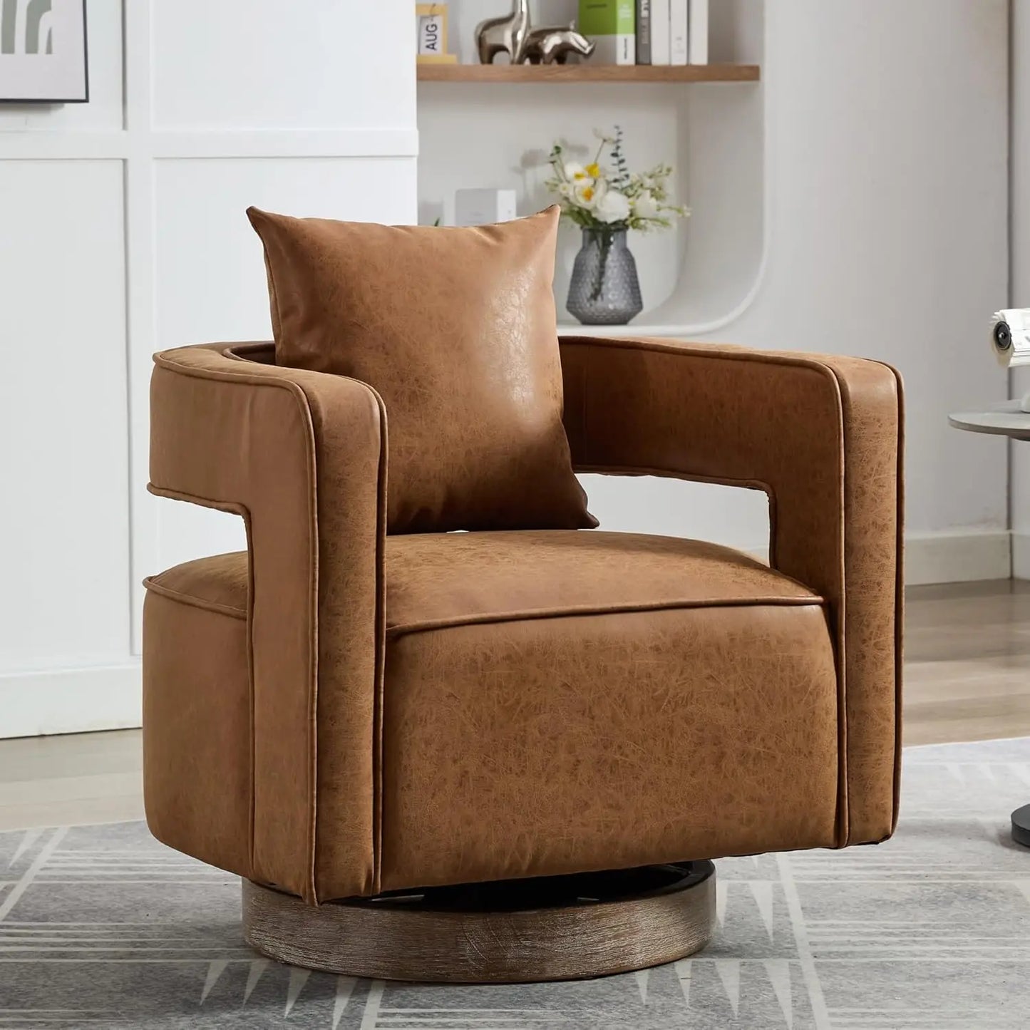 Upholstered Open Back Linen Barrel Chairs Set of 2 for Living Room