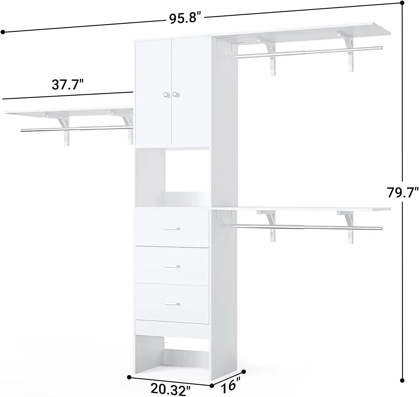 Aheaplus Walk In Closet System With Doors And Shelving Towers 3 Wood Drawers