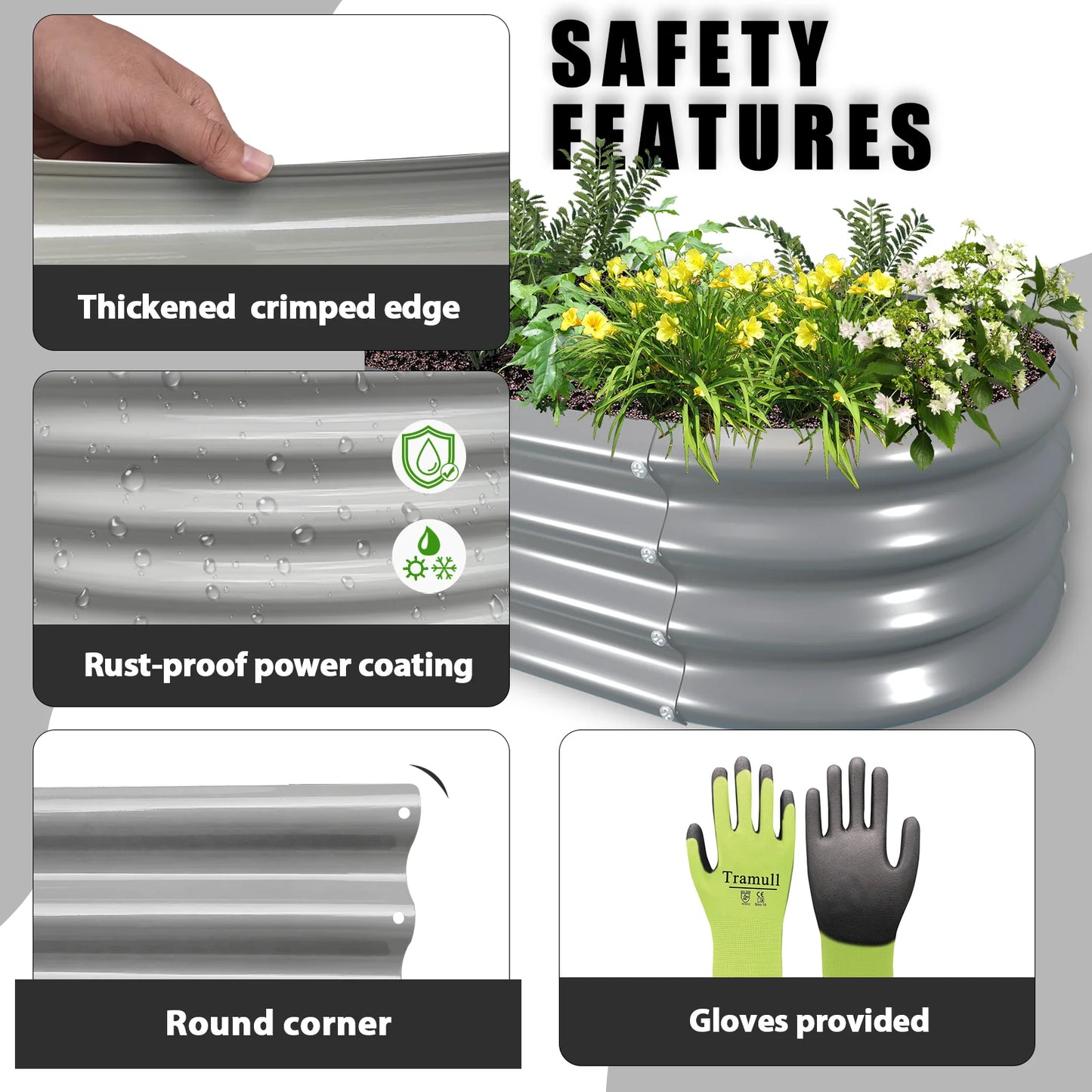 Tramull Galvanized Raised Garden Bed for Outdoor Vegetables and Herbs