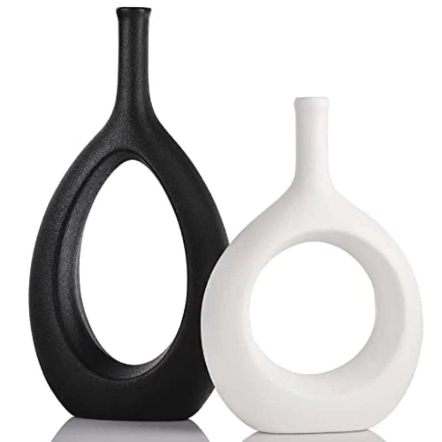 Ceramic Vase Set Modern Hollow Circle Vases For Home Decor