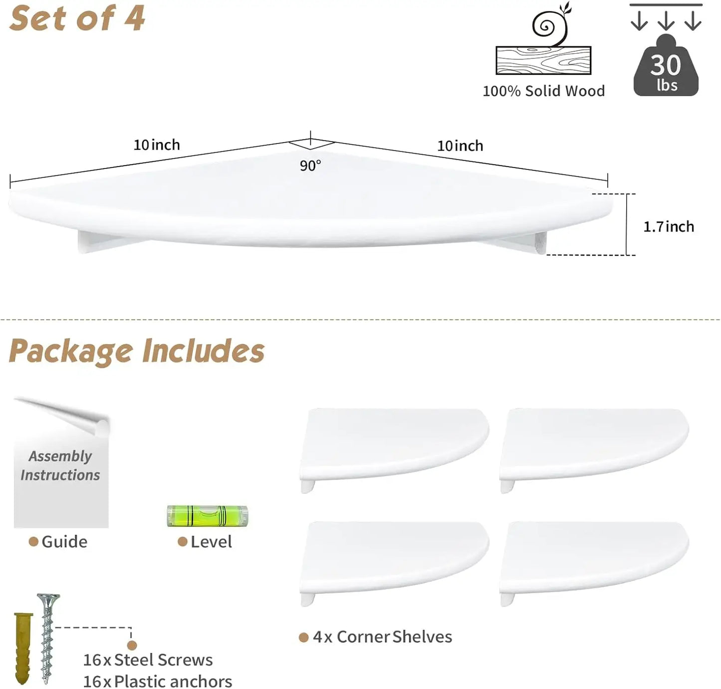 Rounded Floating Corner Shelves Set of Four Wall Mounted