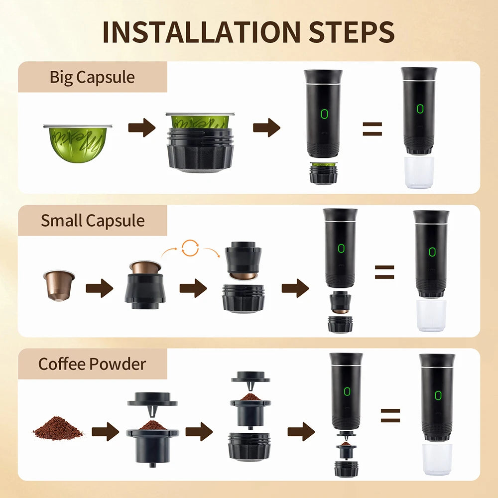 Obecilc Portable Wireless Espresso Machine 3-in-1 Capsule Coffee Maker