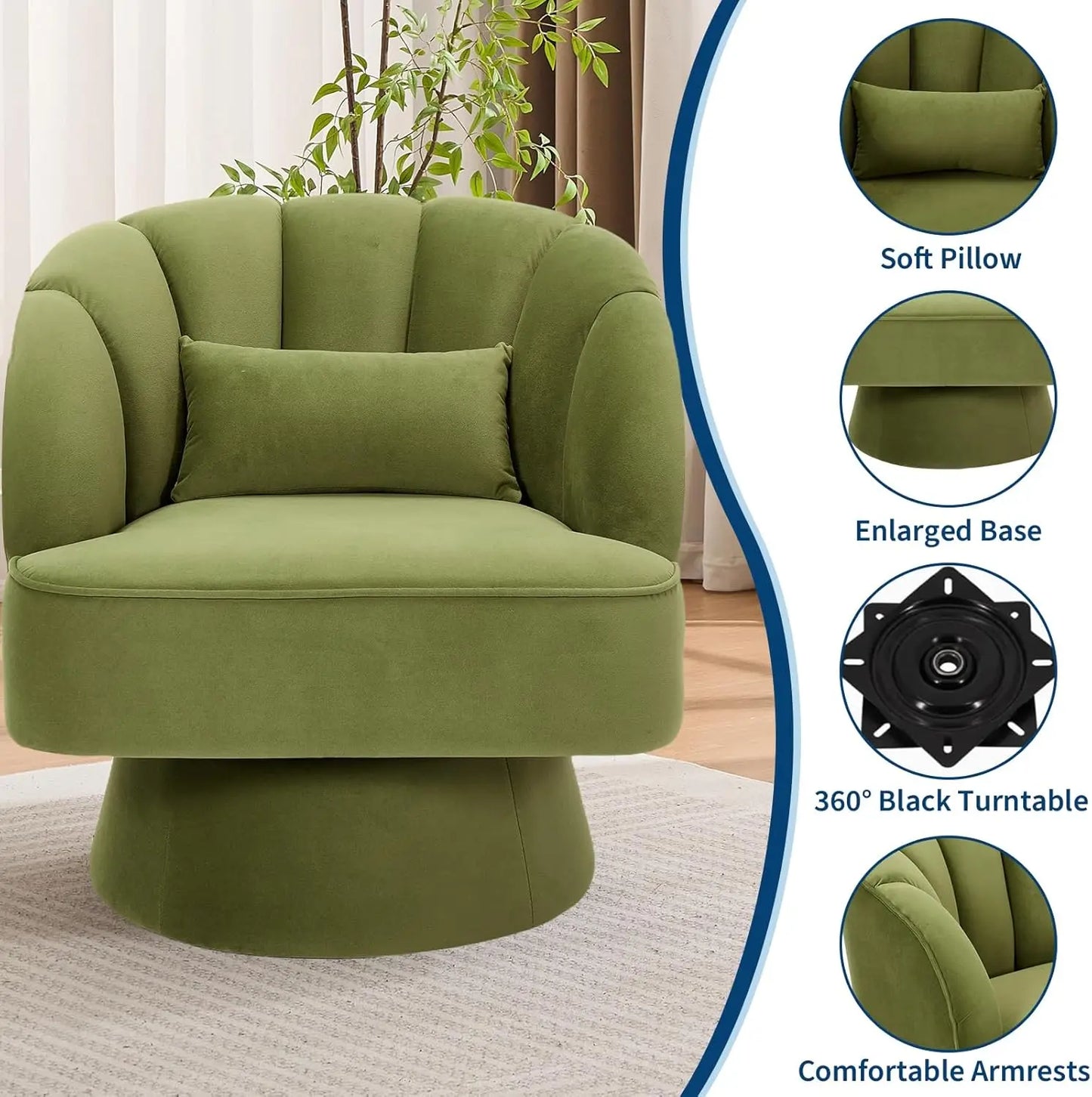 HiMISS Ultra-Plush 360 Swivel Accent Chair Velvet Upholstered