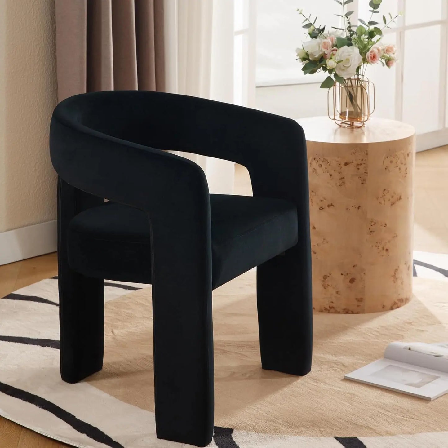 Barrel Dining Chair Upholstered Faux Leather Armchair For Living Room