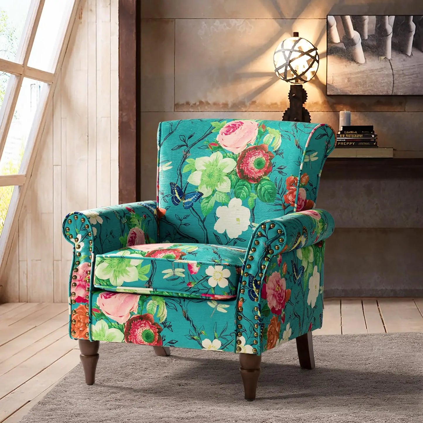 Wingback Accent Chair With Wood Legs And Nailhead Trim