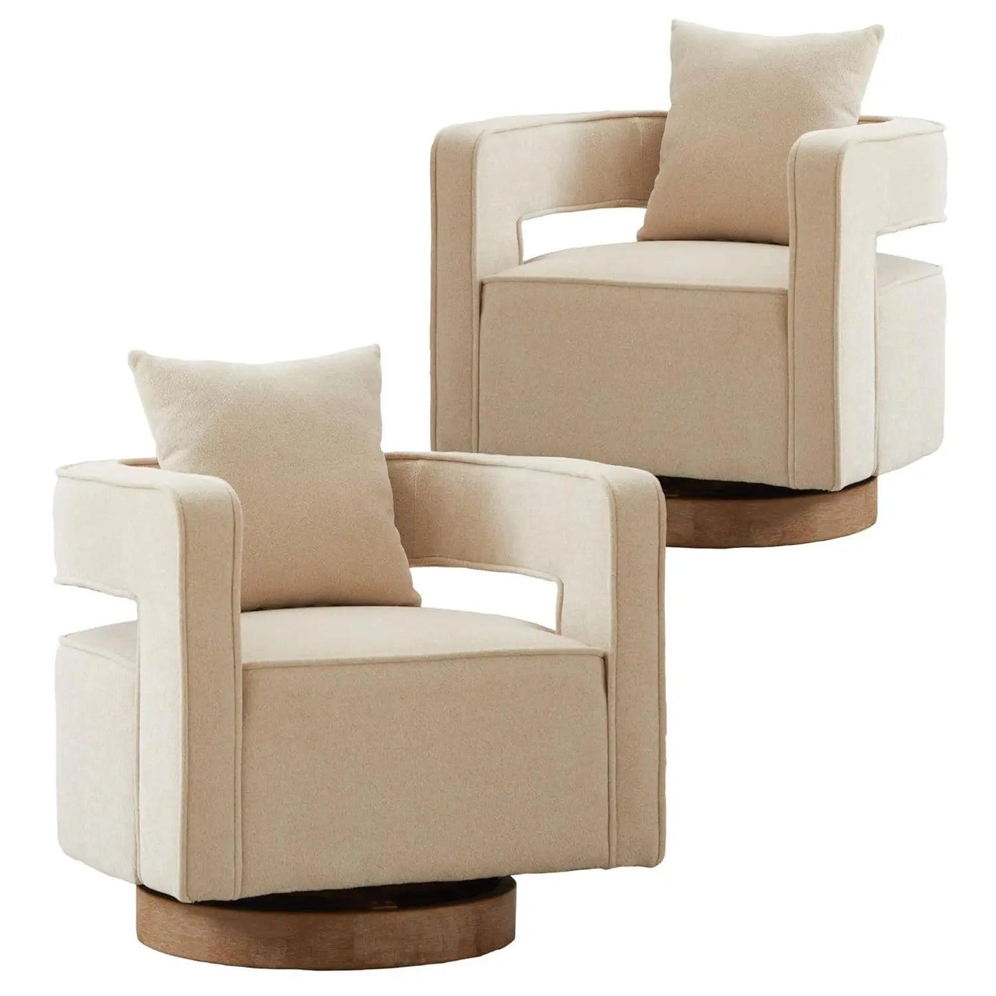 Upholstered Open Back Linen Barrel Chairs Set of 2 for Living Room