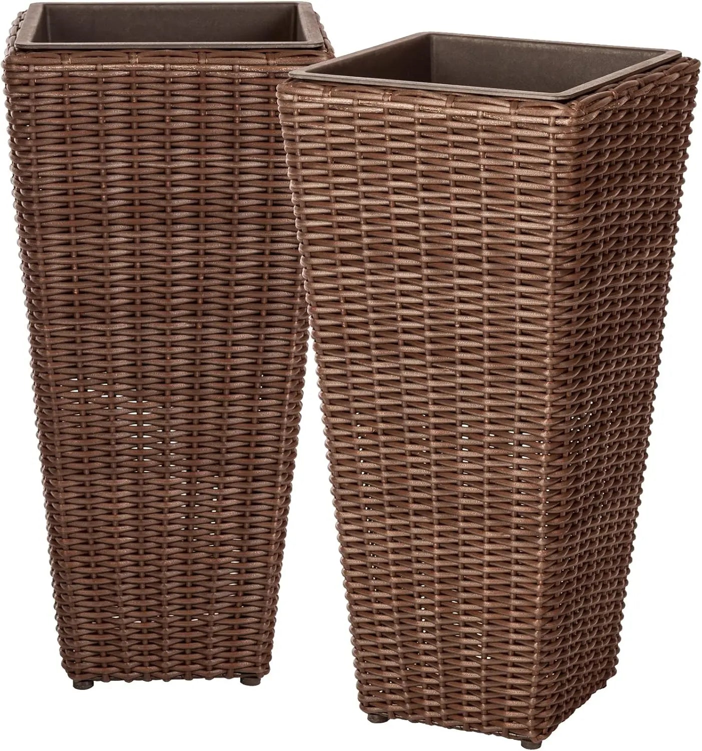 Tall Wicker Planter Set With Liners Pack Of 2 Outdoor