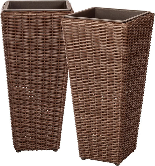 Tall Wicker Planter Set With Liners Pack Of 2 Outdoor