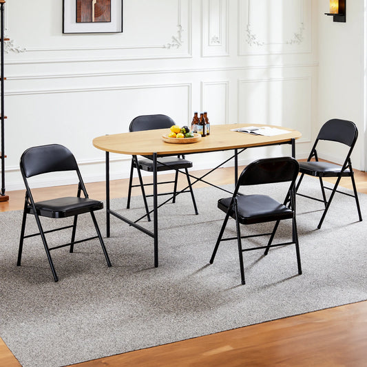 JHK Leather Padded Folding Chairs 4 Pack Metal Living Room