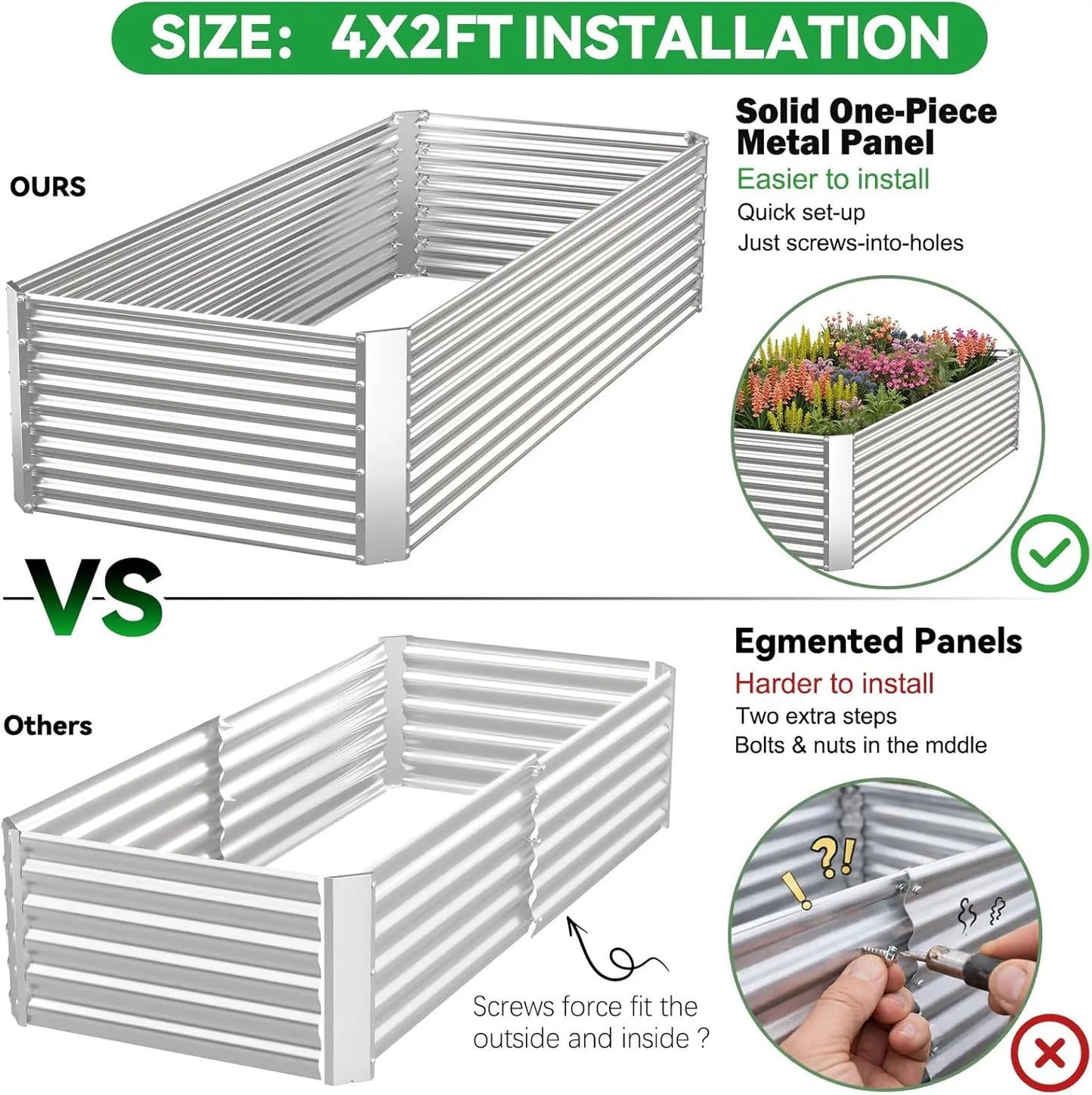 3-Pack Galvanized Steel Raised Garden Beds For Vegetables And Flowers