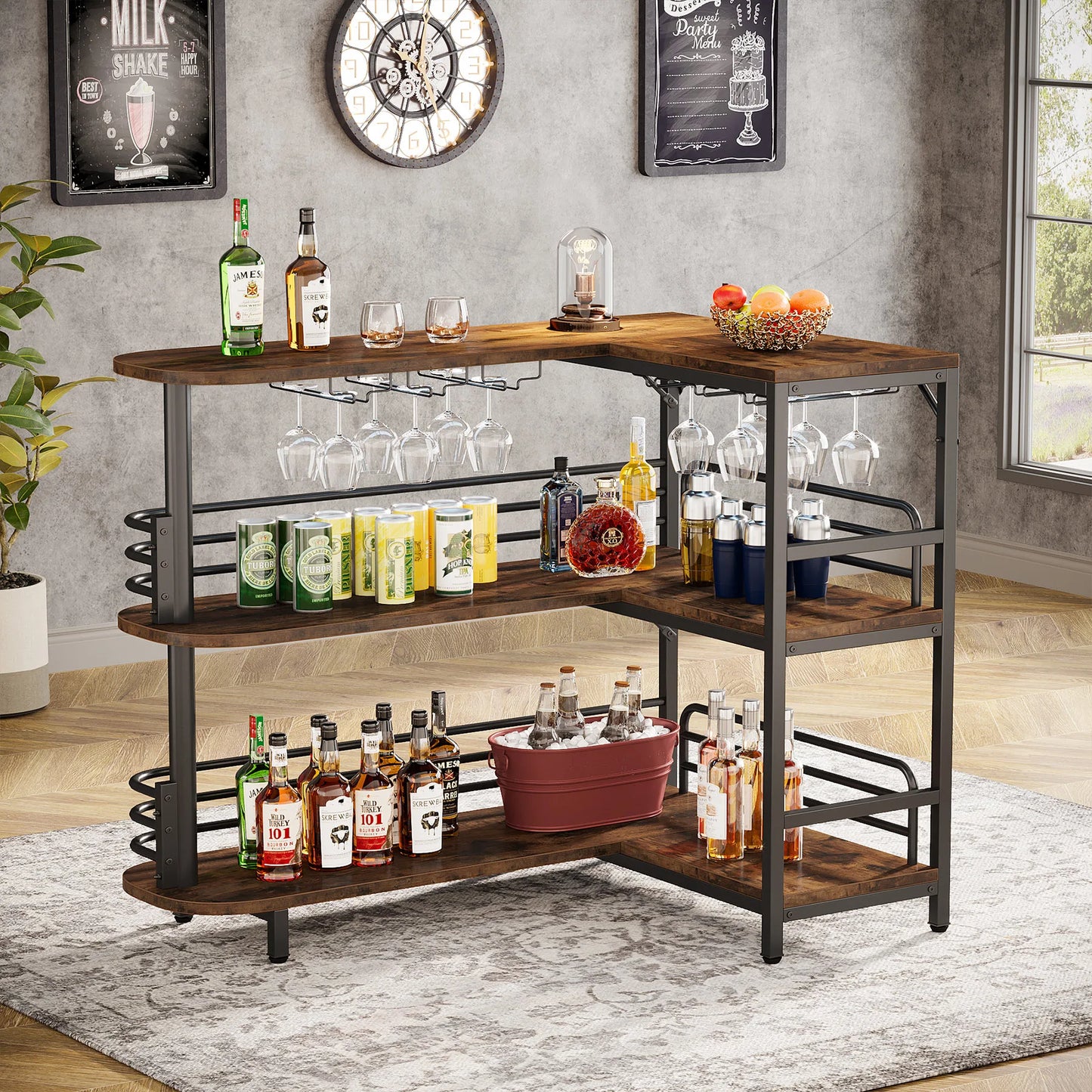 Tribesigns L Shaped Home Bar Unit With Storage Shelves