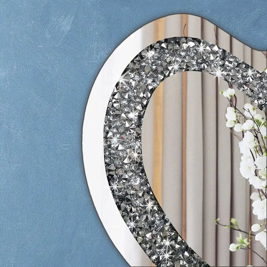 Heart Shaped Frameless Crystal Mirror Wall Decor Sparkling Diamonds