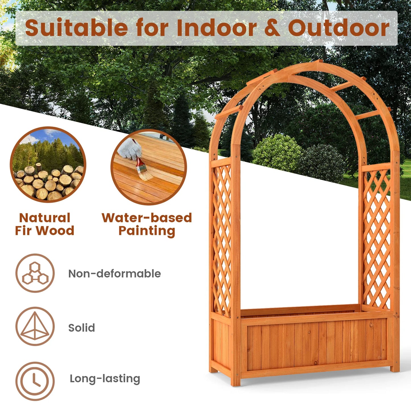 Wooden Raised Garden Bed With Lattice Trellis And Arched Roof