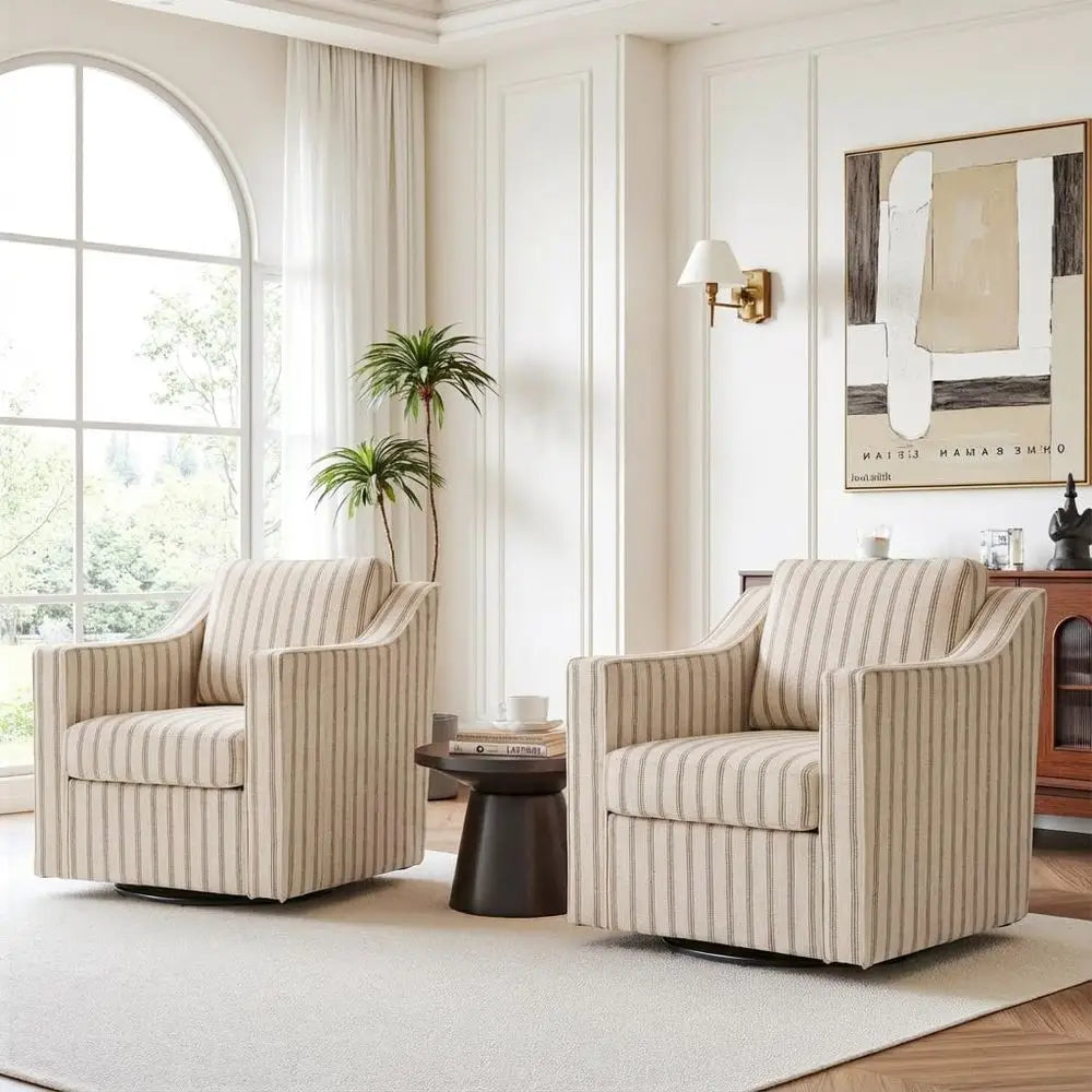 Pair Fabric Armchairs With 360 Degree Swivel For Living Room