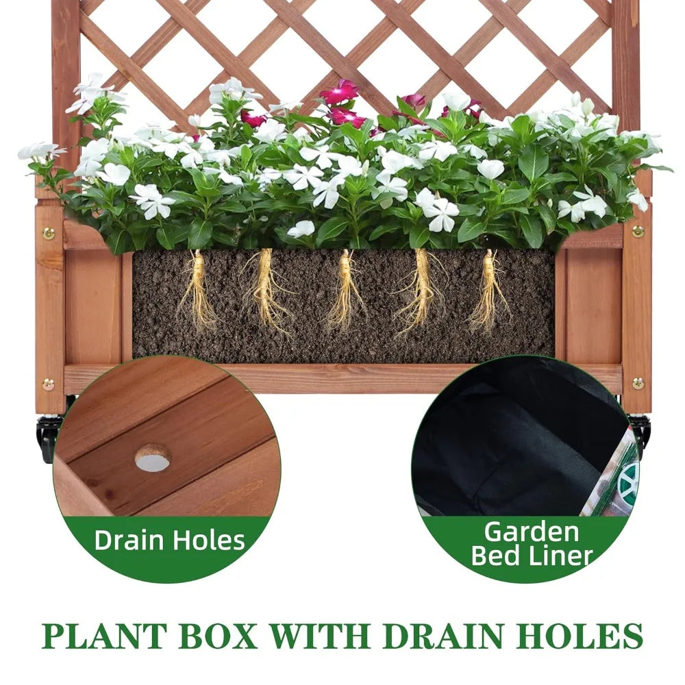 Raised Garden Bed With Trellis Outdoor Wood Planters