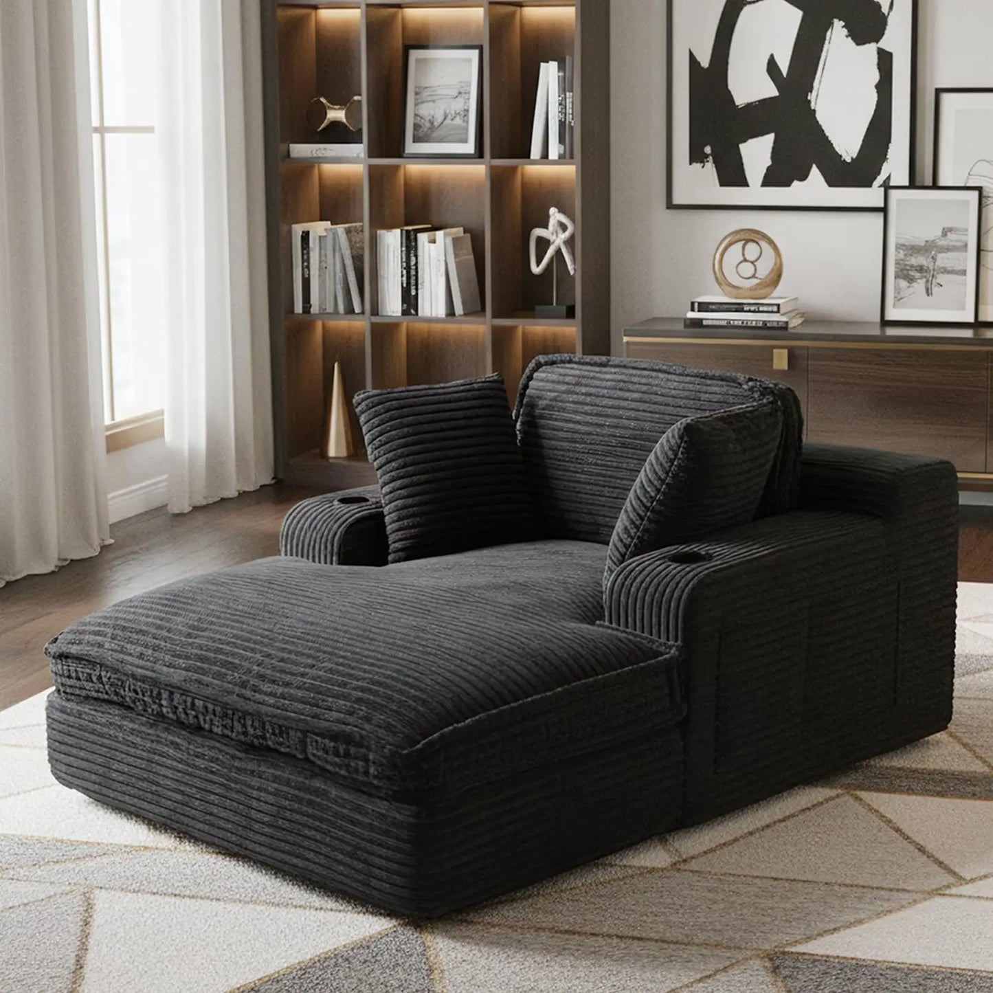 HUANZHUANG Chaise Lounge Chair With Pillows And Cup Holders