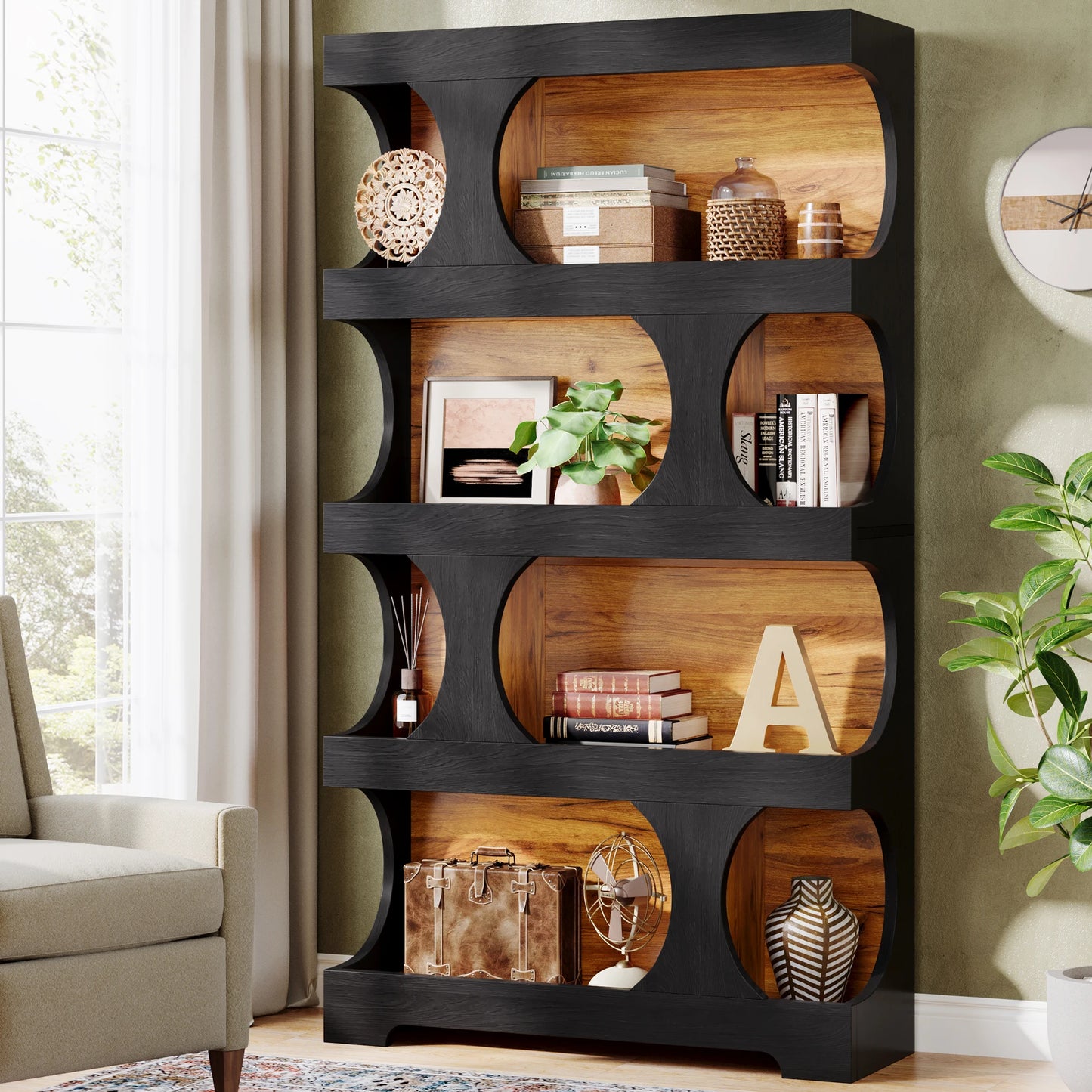 Tribesigns 4-Tier S-Shaped Bookcase Wood Shelving Unit