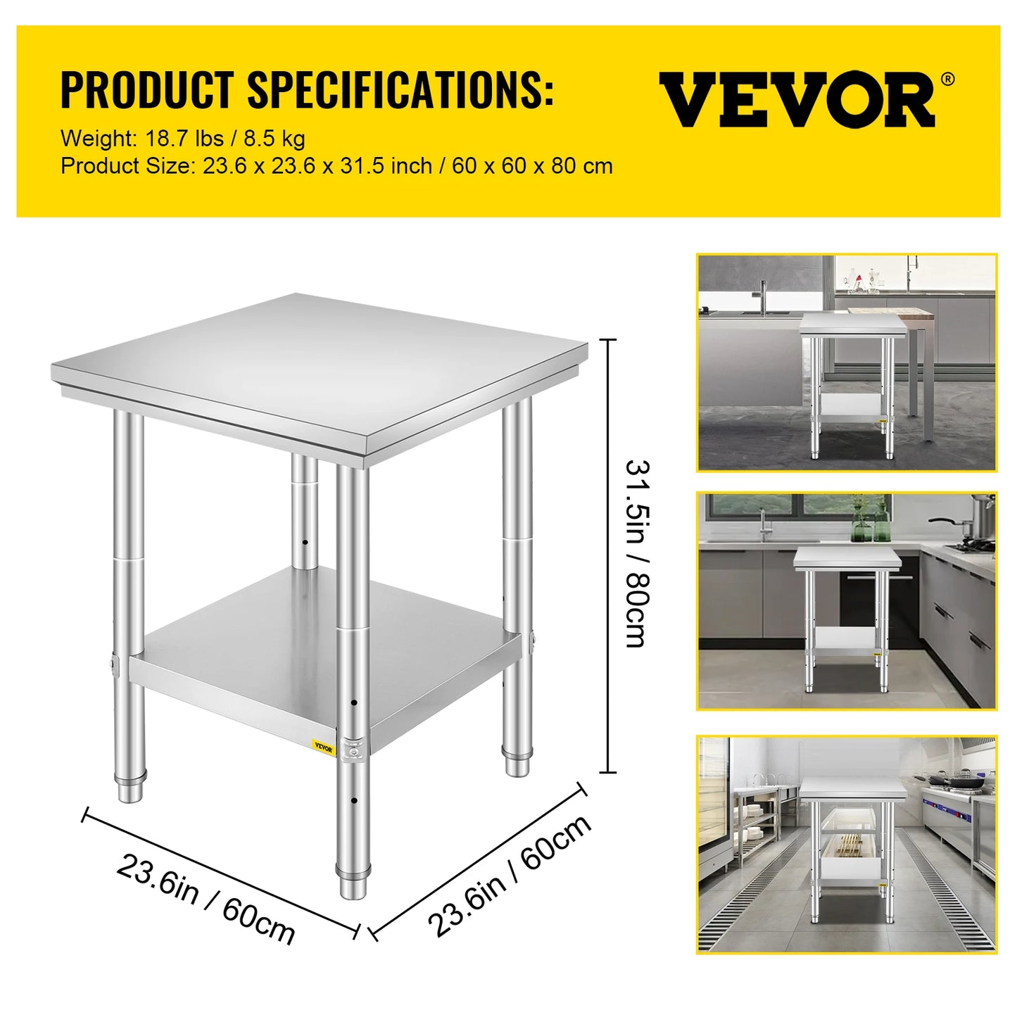 Hygienic Stainless Steel Work Table With Undershelf