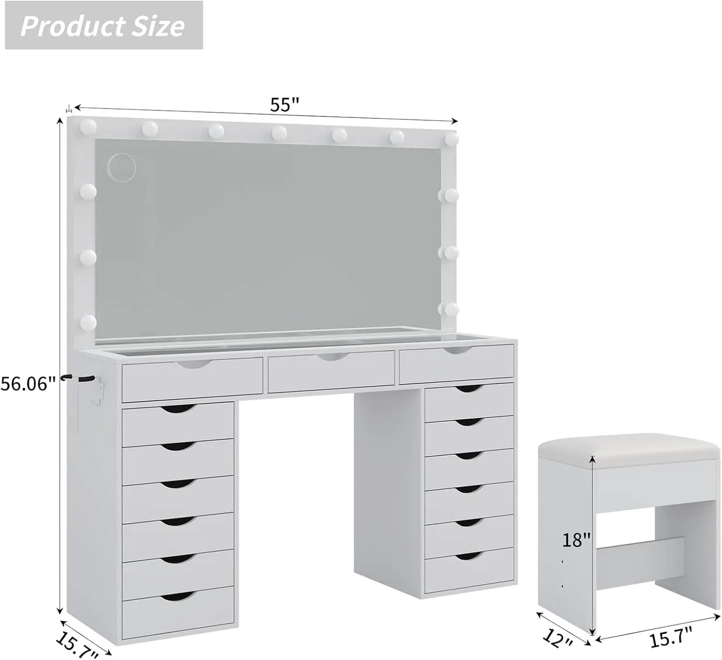 Vanity Desk With Mirror And Lights 15 Drawers Makeup Table