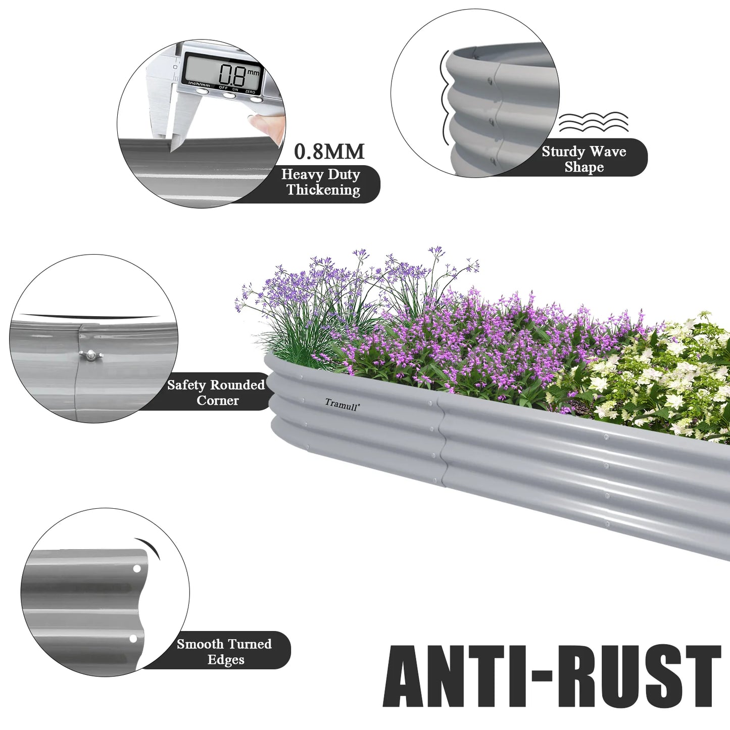 Tramull Galvanized Raised Garden Bed for Outdoor Vegetables and Herbs