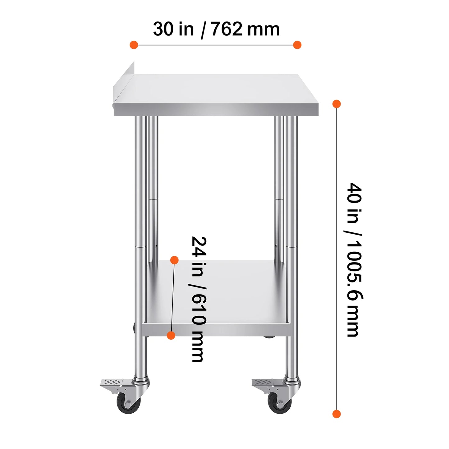 SucceBuy Stainless Steel Work Table With Casters For Commercial Kitchens