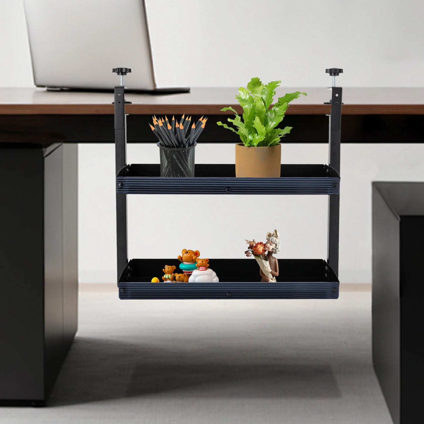 Clamp-On Desk Shelf 2-Tier Above Or Under Table Corner Organizer