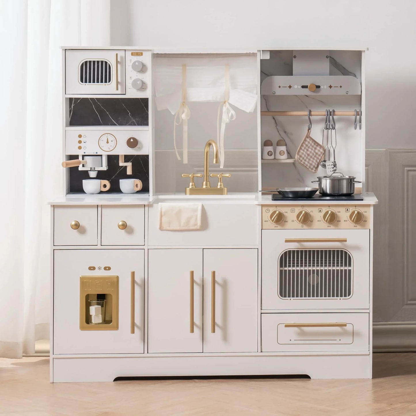 Robotime Robud Wooden Play Kitchen With Basin Microwave Toy Kitchen