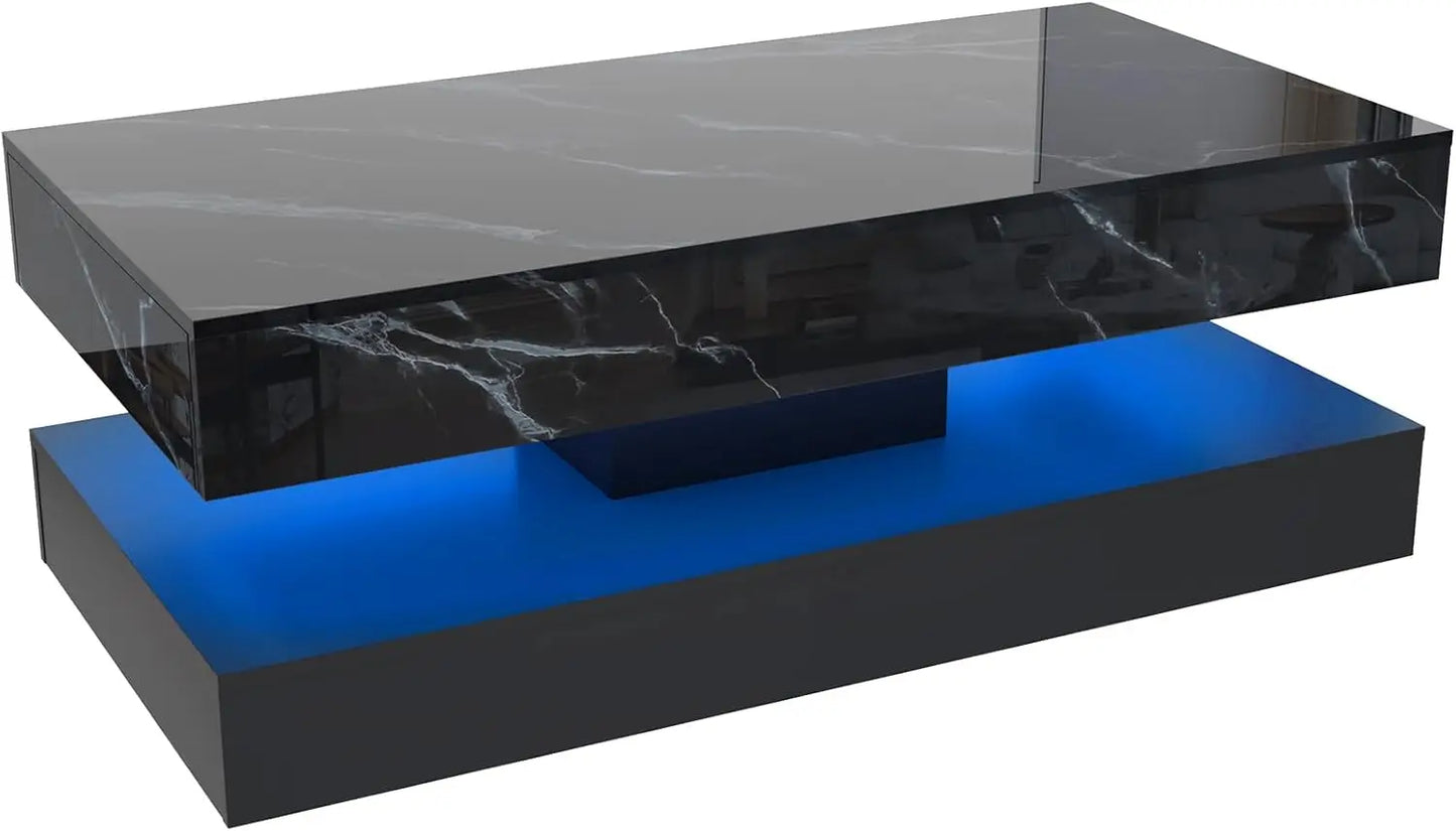 QiaoShiRen Modern LED Coffee Table With Two Storage Drawers