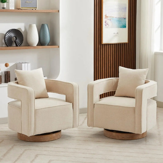 Upholstered Open Back Linen Barrel Chairs Set of 2 for Living Room
