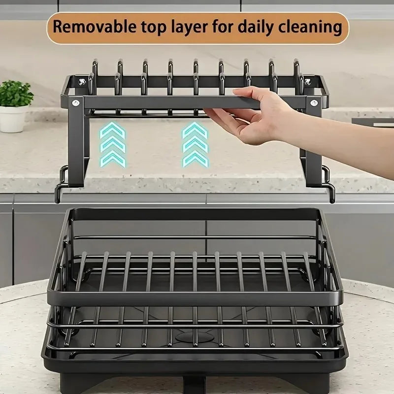 AEHOME Double Tier Extendable Dish Drainer Stainless Steel Kitchen Organizer