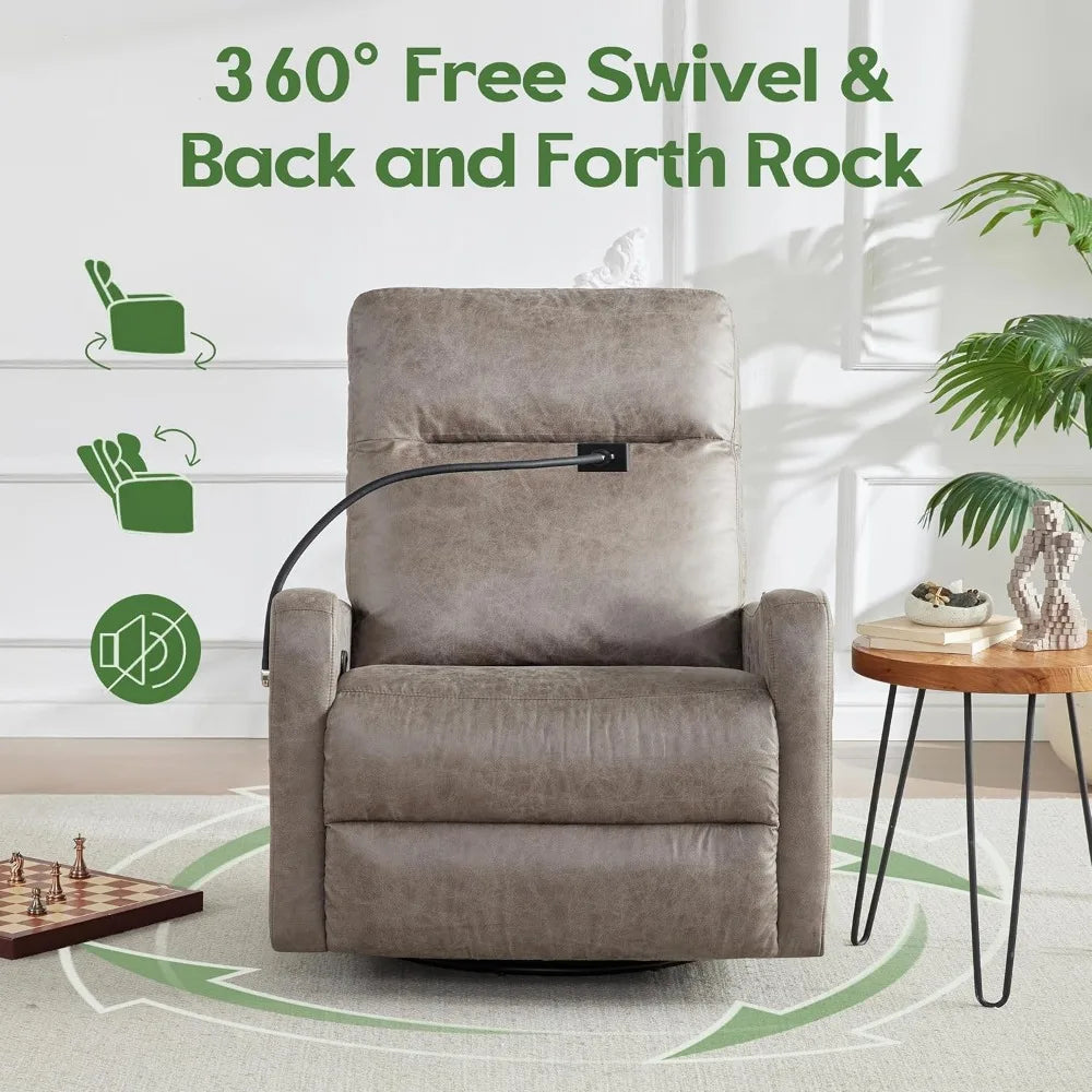Leather Recliner Chair With Swivel Rocker And Phone Holder