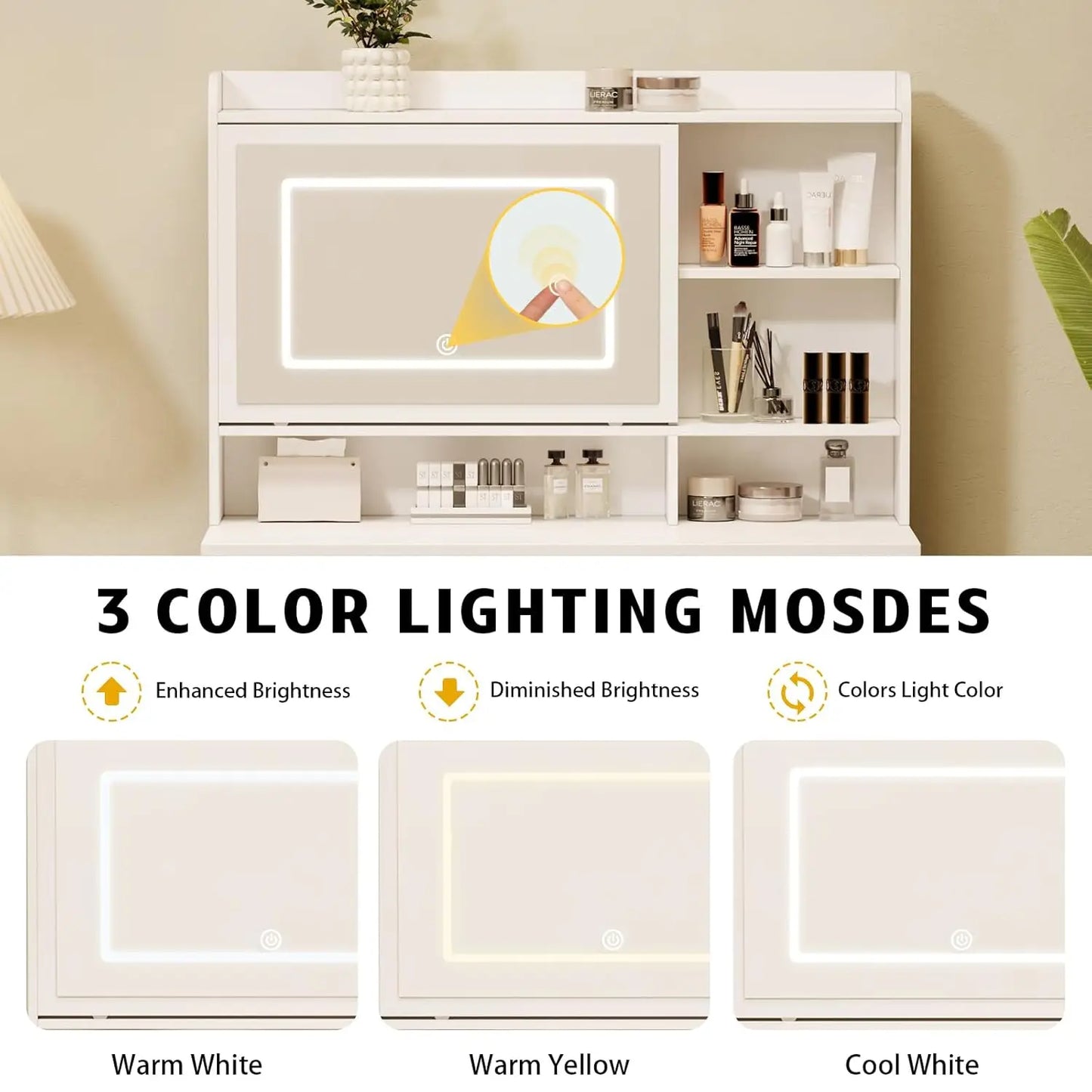 Vanity Desk With Mirror And Lights Chair And Three Lighting Modes Power Outlet