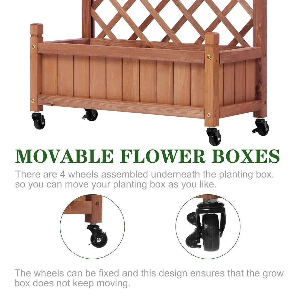 Raised Garden Bed With Trellis Outdoor Wood Planters