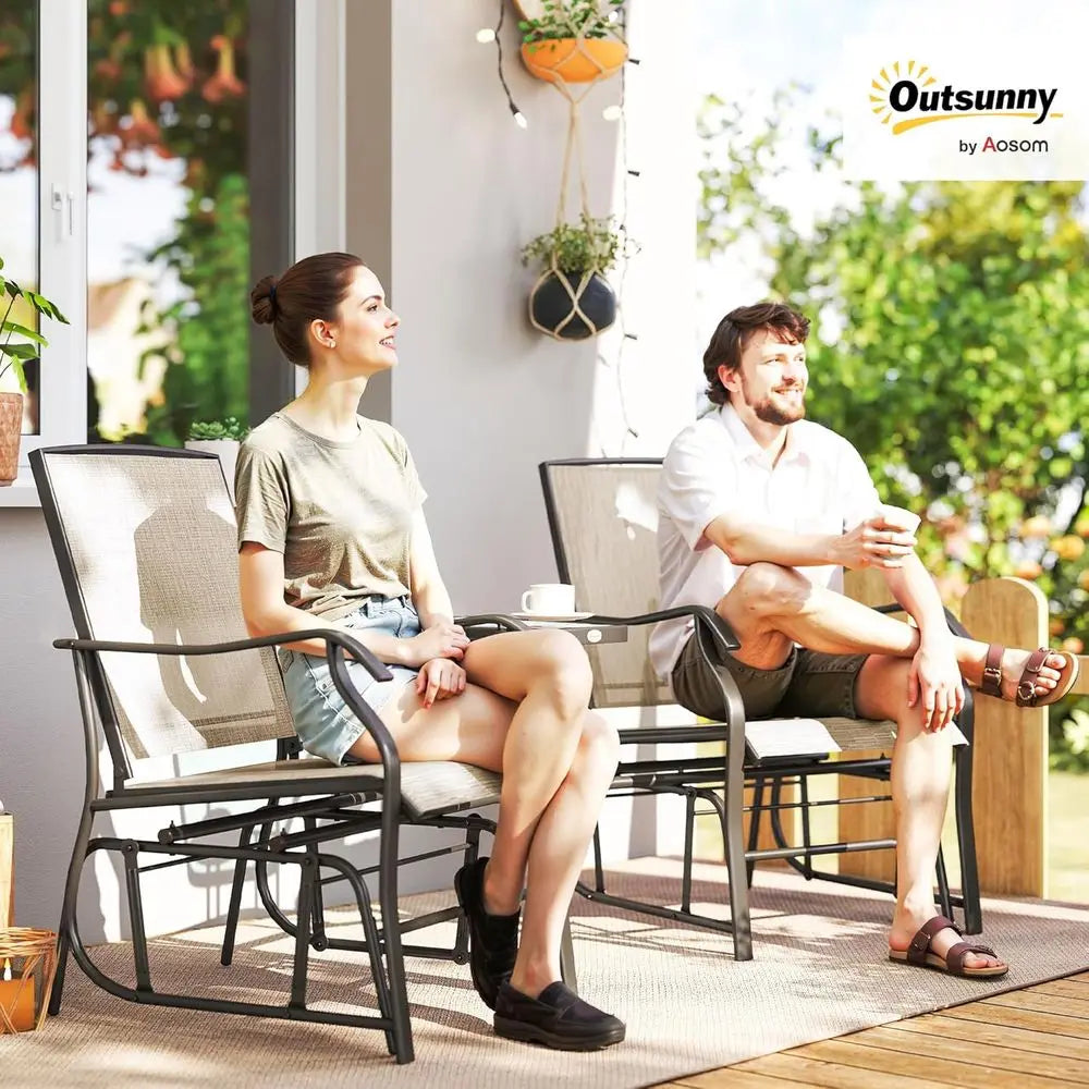 Outdoor Glider Swing With Coffee Table For Patio Garden Porch