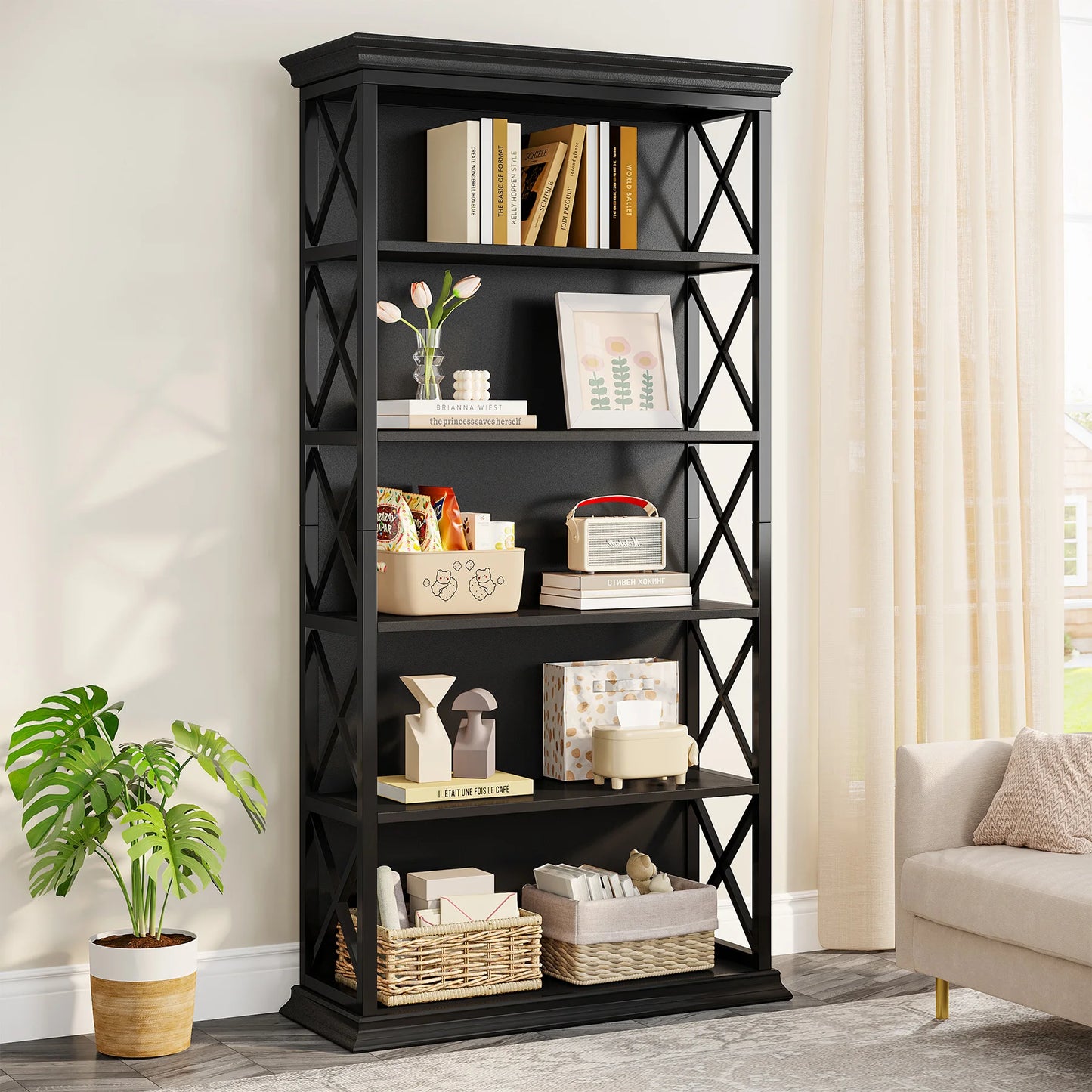 Tribesigns 5 Tier Floor Bookcase Industrial Wood Shelves