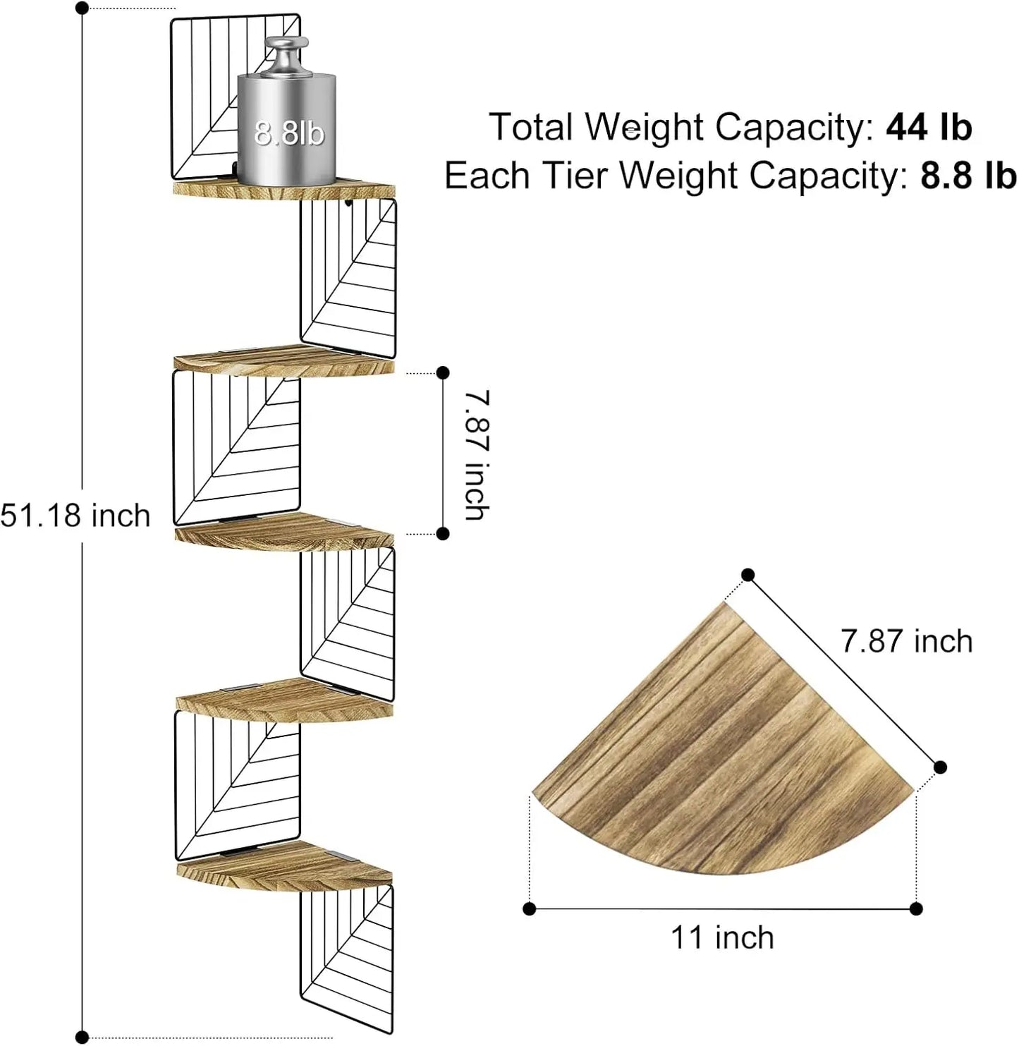5-Tier Rustic Wood Corner Floating Shelves Wall Mount Storage