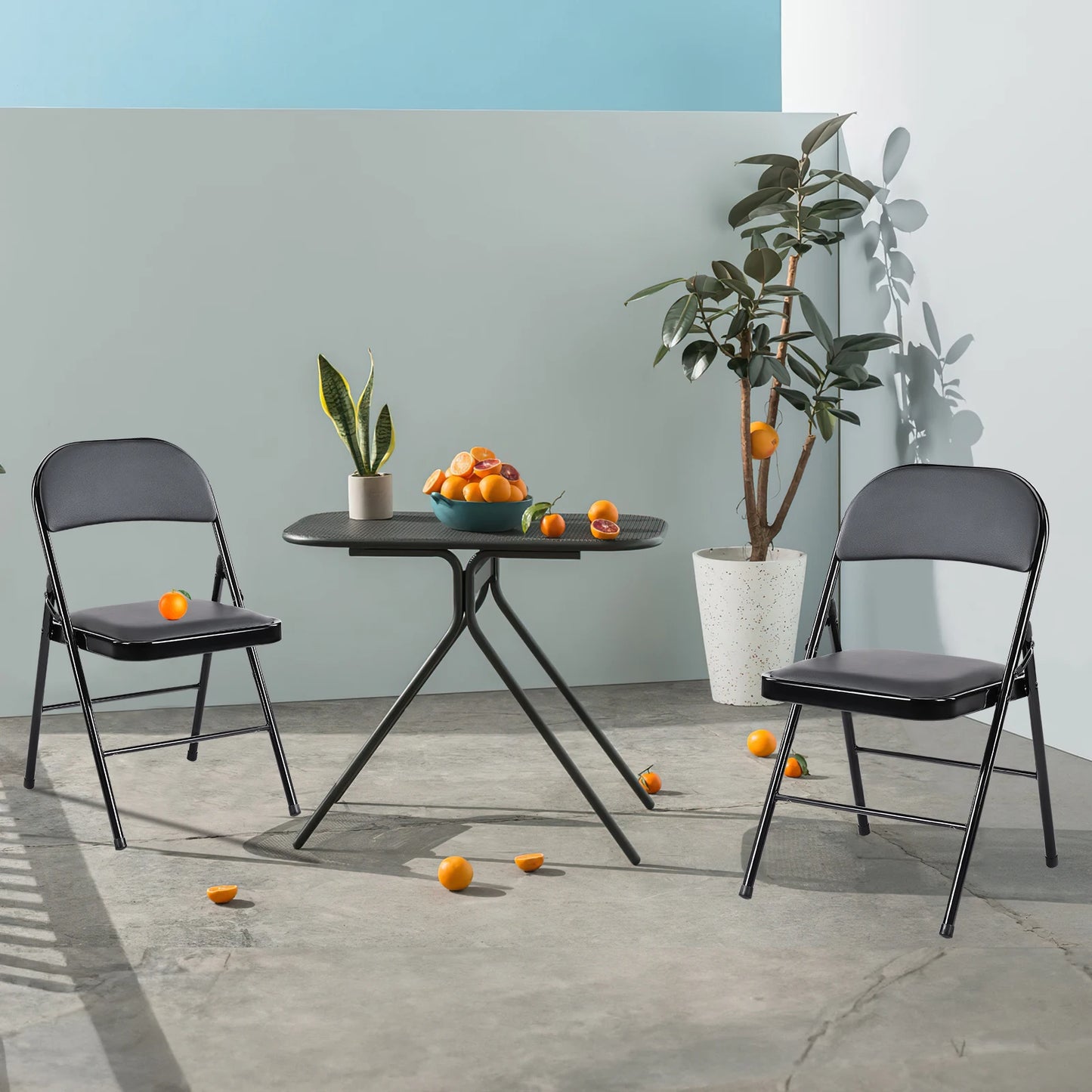 JHK Leather Padded Folding Chairs 4 Pack Metal Living Room