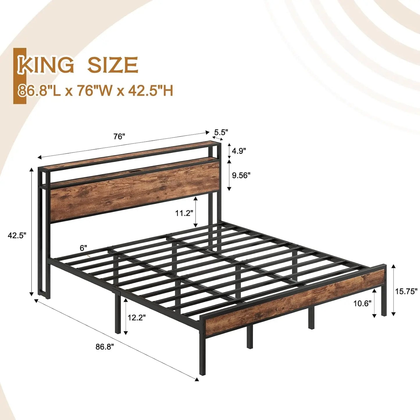 Bed Frame With USB Charging Station And Storage Headboard