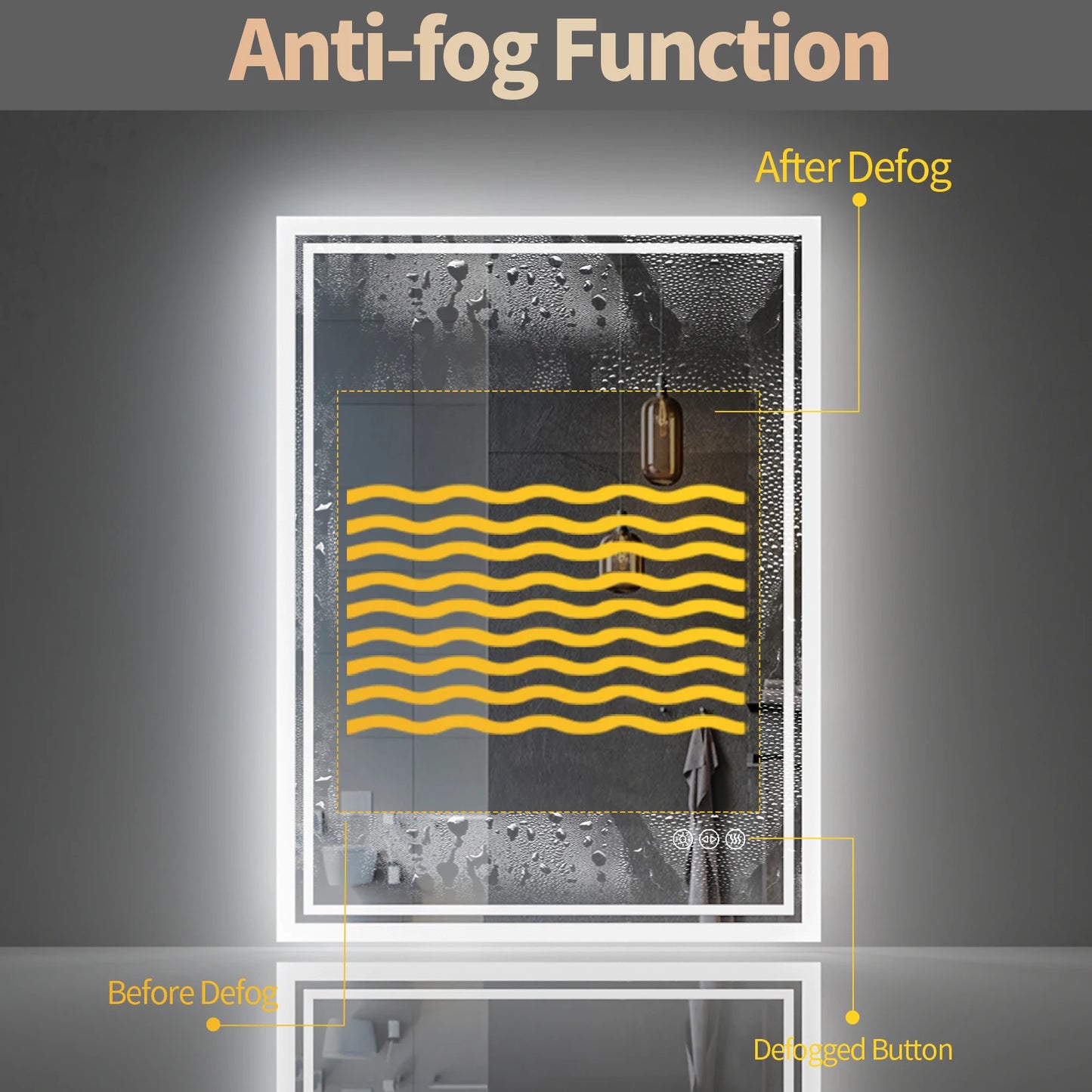 Wisfor LED Backlit Mirror Vanity With Anti Fog Dimmable Lights CRI 90 Waterproof
