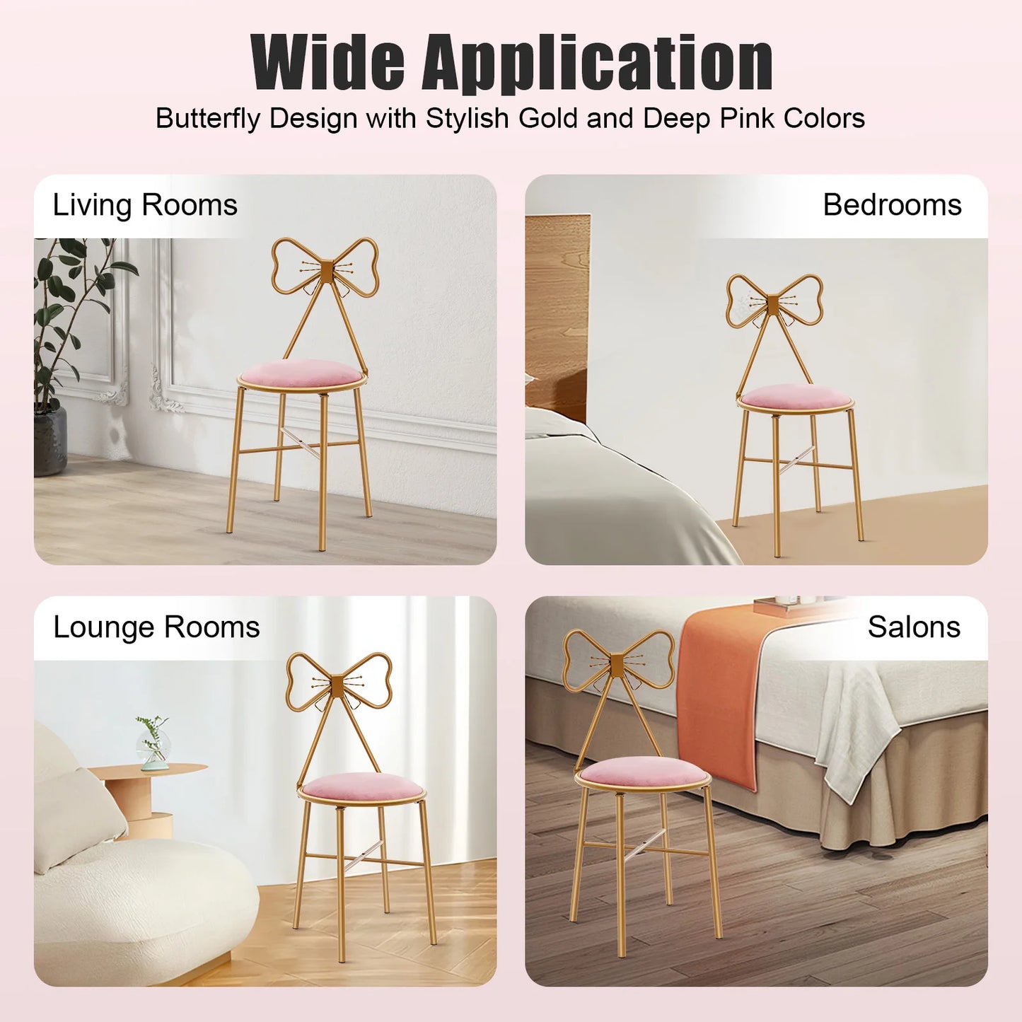 Bymaocar Butterfly Backrest Chair Iron Vanity Stool for Home