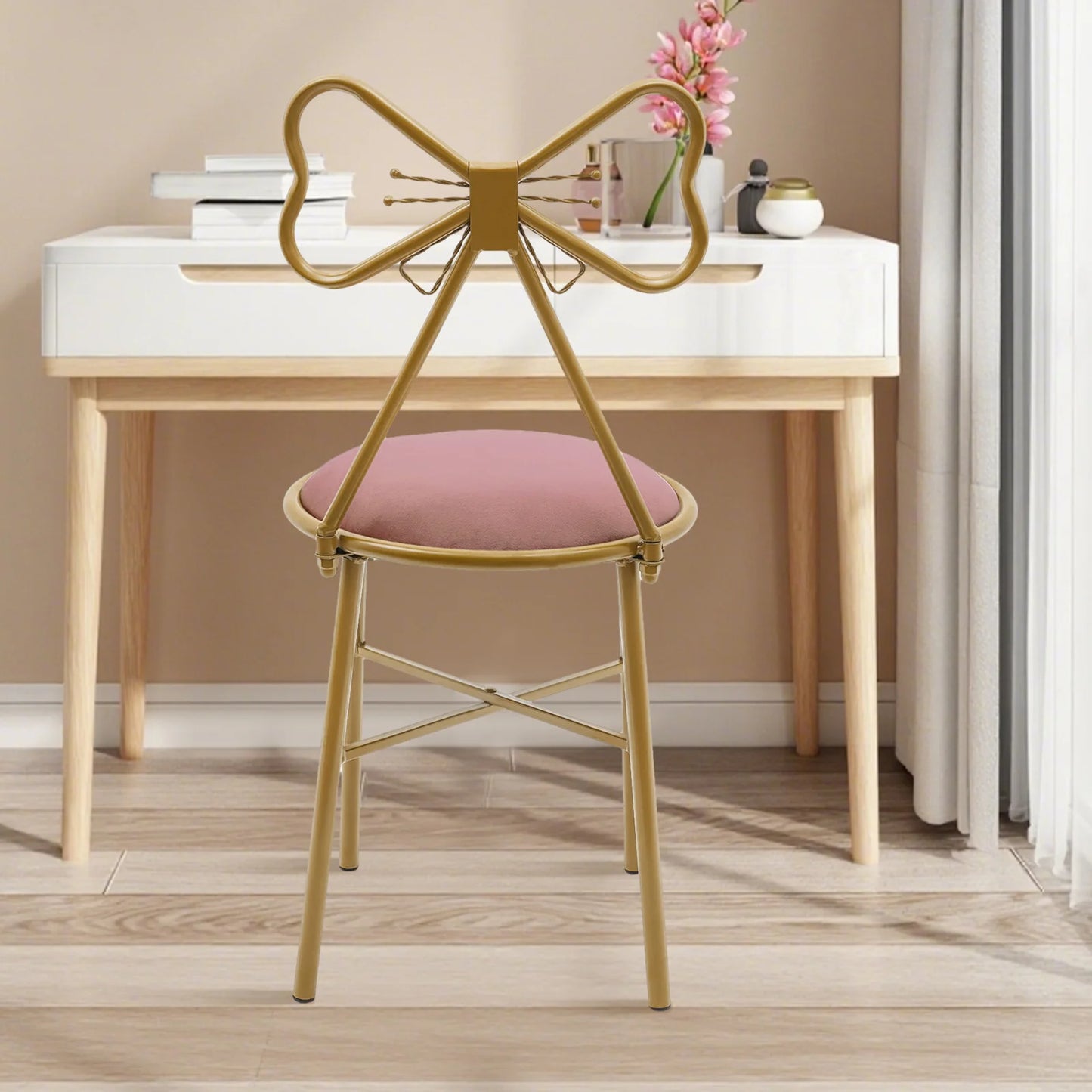 Bymaocar Butterfly Backrest Chair Iron Vanity Stool for Home