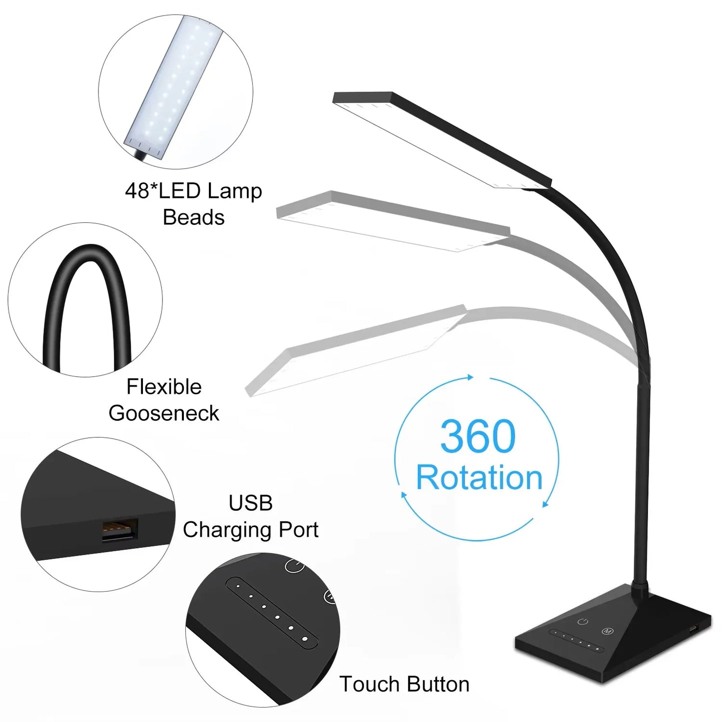 Desk Lamp 12W 72LED Flexible Touch Sensor Dimmable Reading Light