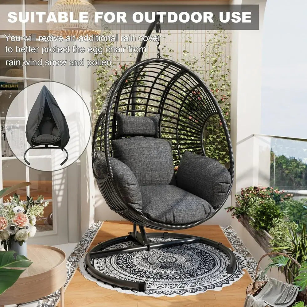 Wicker Hanging Egg Chair With Stand Indoor Or Outdoor Use
