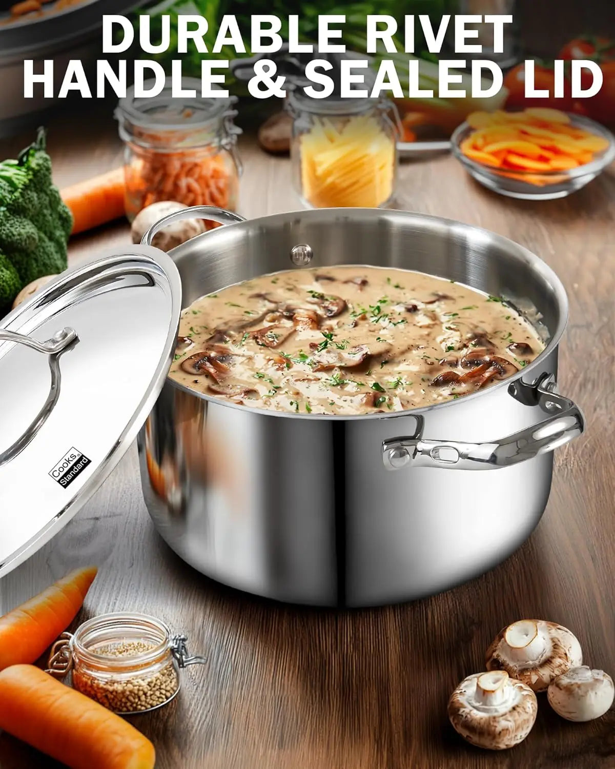 Stainless Steel Stockpot With Lid Tri Ply Clad Induction Compatible