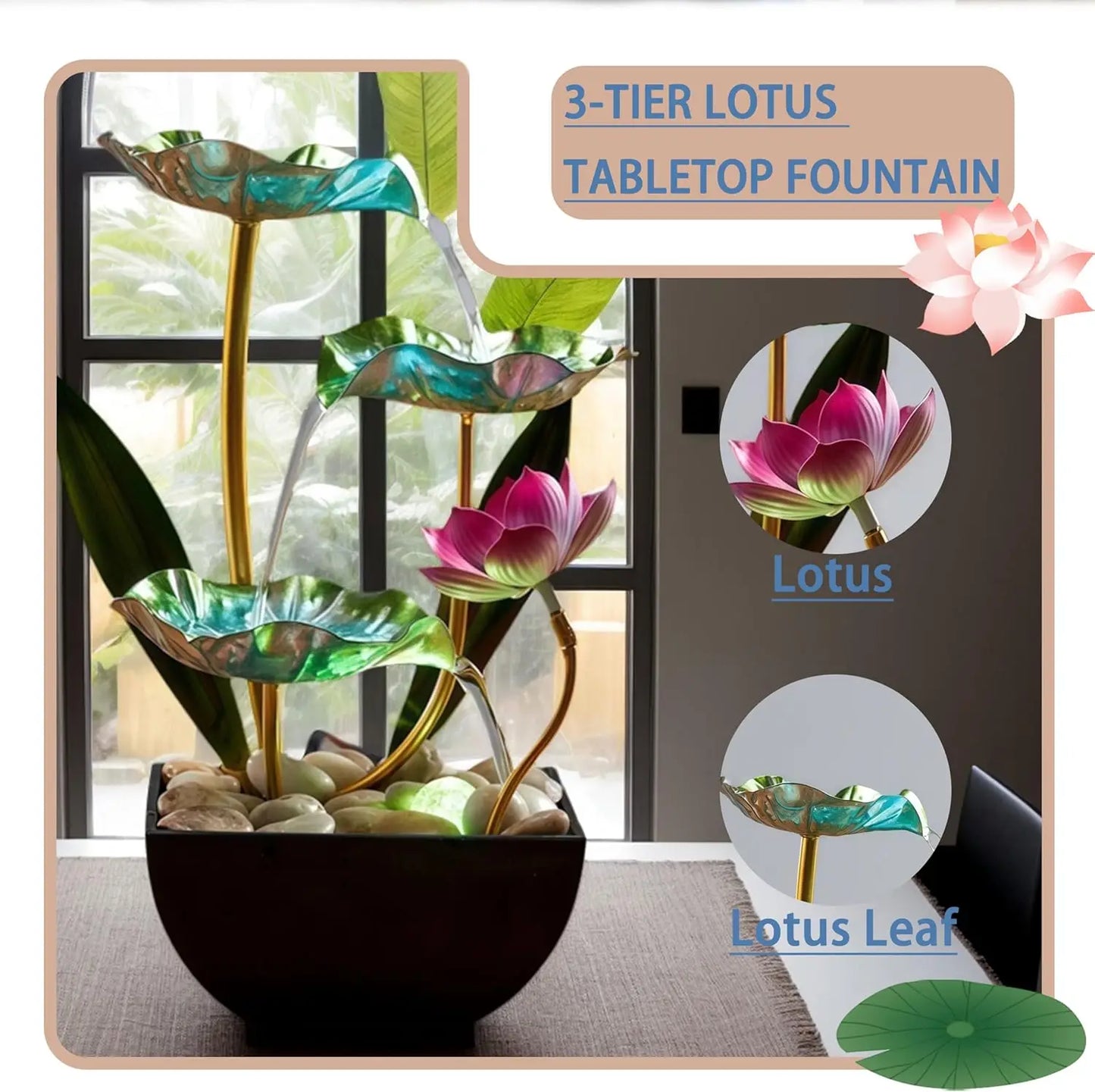 Waterfall Tabletop Fountain With LED Lights For Home Office Decor