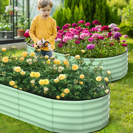 HiMISS Galvanized Steel Raised Garden Bed 2 Pack Open Base