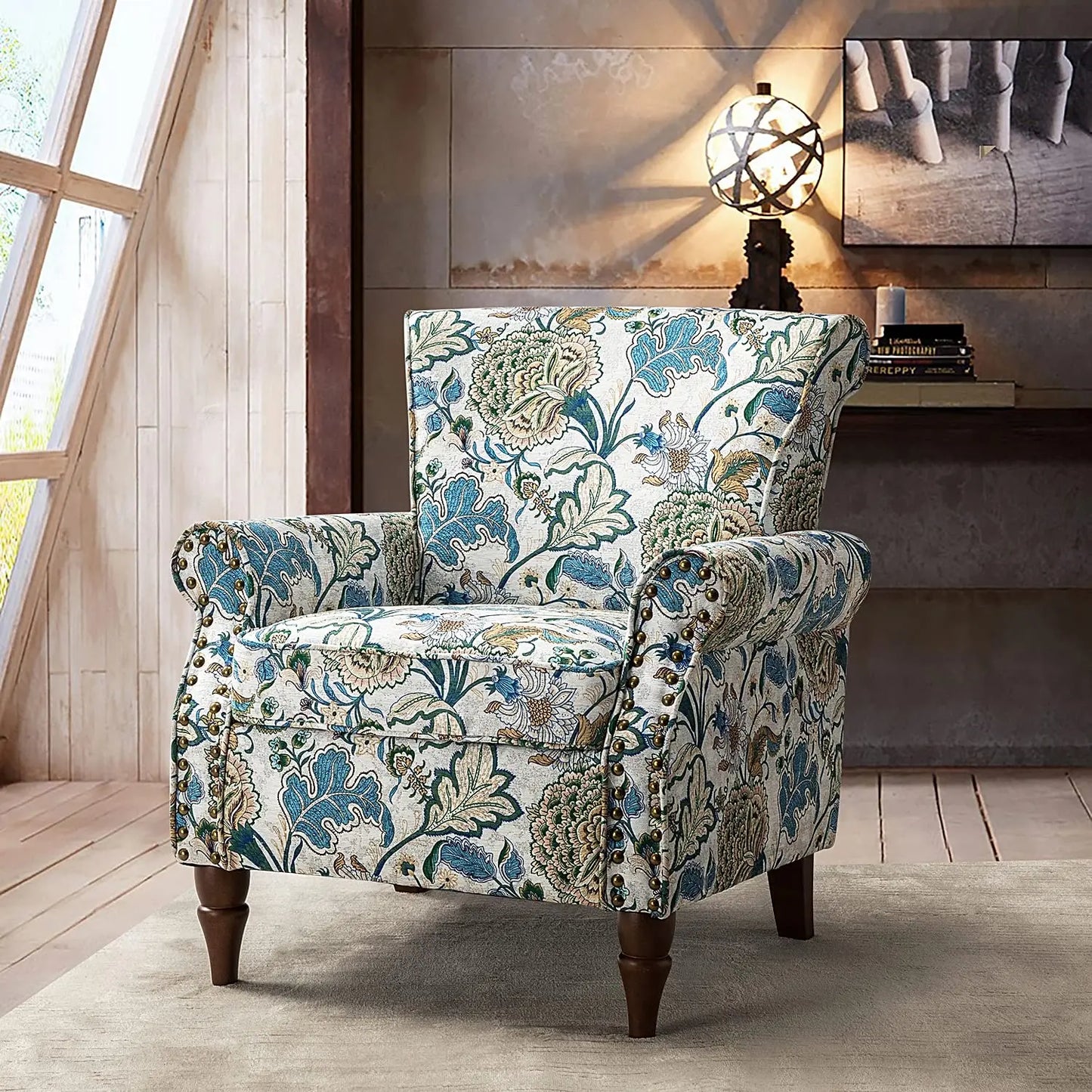 Wingback Accent Chair With Wood Legs And Nailhead Trim
