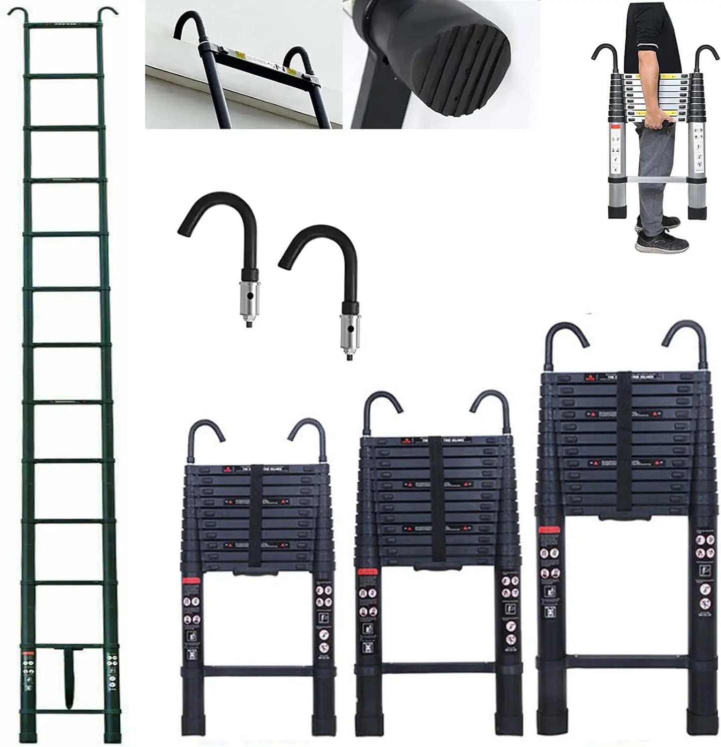 DayPlus Telescopic Ladder With Roof Hook Kit Aluminium